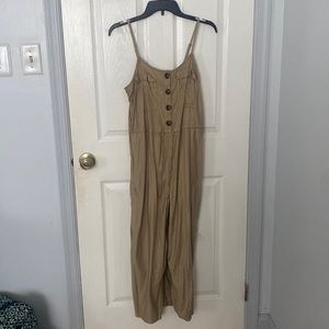 Tan Jumpsuit W/ Buttons + Elastic Waist Band W/ Tie🫶
